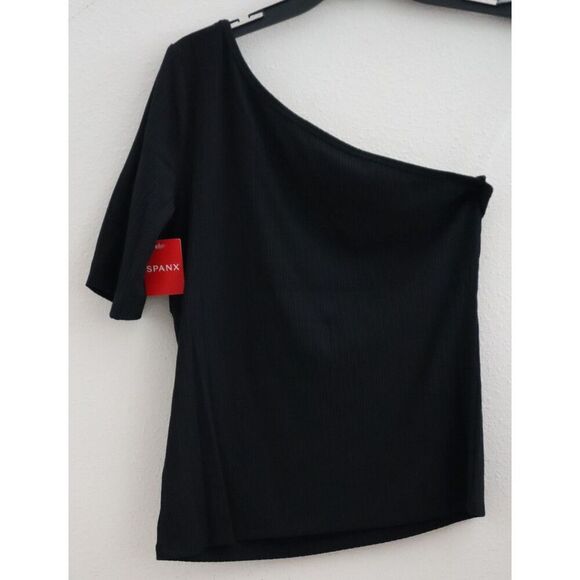 Spanx 21007R Women's Sz Small Classic Black Ribbed One Shoulder Top - Picture 2 of 9